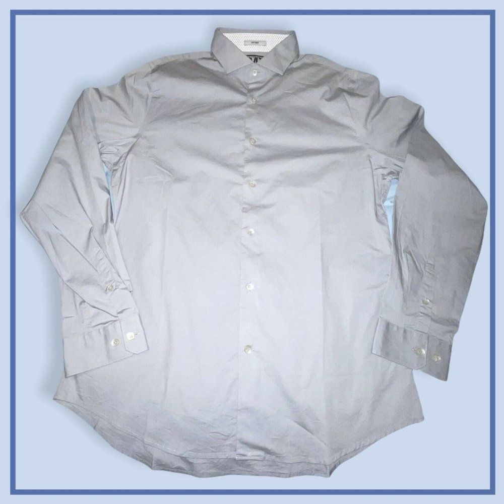 1MX Men's Gray Fitted Button Down Shirt Size L 16-